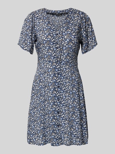 Produktfoto, Minikleid aus reiner Viskose Modell 'EVIDA' von Only mit blau-weißem Allover-Muster, tailliertem Schnitt und kurzen Ärmeln