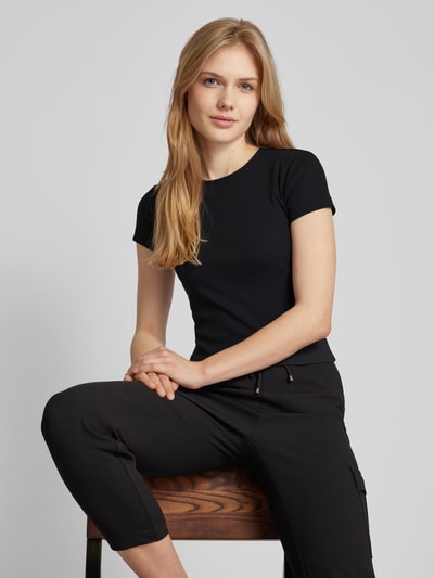 Vero Moda T-shirt z prążkowaniem model ‘CHLOE’ Czarny 3