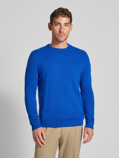 Christian Berg Men Regular fit kasjmier pullover met ronde hals Koningsblauw gemêleerd - 4