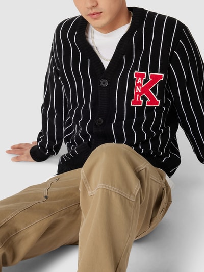 KARL KANI Cardigan met streepmotief, model 'KK Retro' Zwart - 3