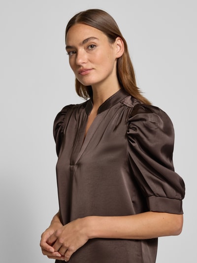 Neo Noir Blouseshirt van satijn met mix van viscose en wol model 'Roella' Donkerbruin - 3