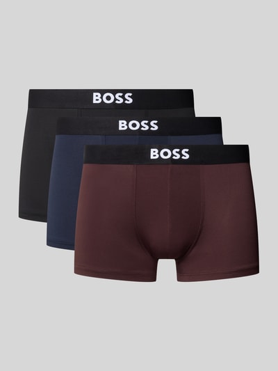 Produktfoto, Trunk mit elastischem Logo-Bund im 3er-Pack von BOSS in Schwarz, Dunkelblau und Dunkelrot, glatte Textur, Herren Pant & Trunk von BOSS