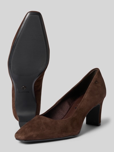 Productfoto, Pumps aus echtem Leder van Tamaris in donkerbruin met vierkante neus en fijne suède textuur, Dames Pumps van Tamaris
