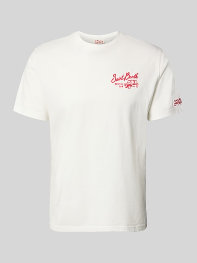Productfoto, wit T-shirt met rode label-prints, ronde hals, regular fit van pure katoen, T-Shirt met Label-Prints model 'PORTLAND' van MC2 Saint Barth
