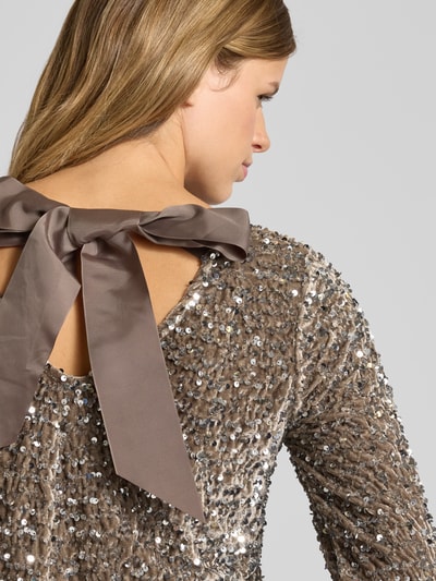 Pieces Bluzka o kroju regular fit z długim rękawem i cekinami model ‘KAM’ Szarobrązowy 3