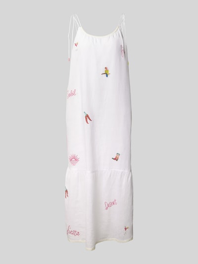 Produktfoto, Midikleid mit Stitchings von Marc Cain aus Reine Baumwolle, Gerader-Schnitt, Träger mit Schnürung, Weiß mit bunten Stickereien