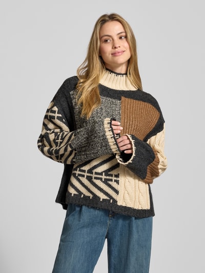 Jake*s Casual Gebreide pullover met kabelpatroon Ecru - 4