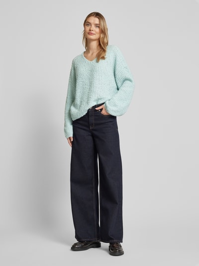 Vero Moda Oversized gebreide pullover met V-hals, model 'JULIETTE' Rietgroen - 1