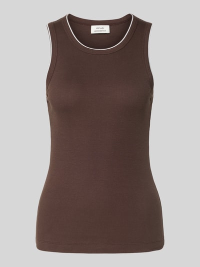 Produktfoto, Trägertop in Ripp-Optik Modell 'Ilesso springclub' von OPUS, mieszanka bawełny i elastanu, krój slim fit, okrągły dekolt, długość tyłu w rozmiarze 36: 58 cm, brązowy kolor