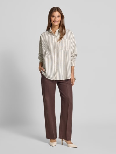 Neo Noir Relaxed fit blouse met borstzak, model 'Dalma' Donkerbruin - 1