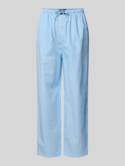 Productfoto, Comfort Fit Pyjama-Hose mit Polo-Bear-Muster Modell 'PJ PANT-SLEEP-BOTTOM' van Polo Ralph Lauren Underwear in lichtblauw met wit all-over streepmotief, rechte pijpen, tunnelkoordsluiting, elastische tailleband, zijdelingse steekzakken, gemaakt van puur katoen.