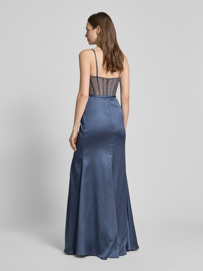 Luxuar Abendkleid mit Strasssteinbesatz Rauchblau 5