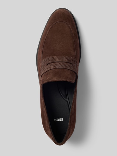 Produktfoto, Loafer aus echtem Leder Modell 'TAYIL' von BOSS, Optik: Unifarben, Schuhspitze: Abgerundet, Absatzform: Blockabsatz, Verschluss: Schlupf/offen, Sohle: Strukturiert, Materialverarbeitung: Nubuk, Material: Echtleder.