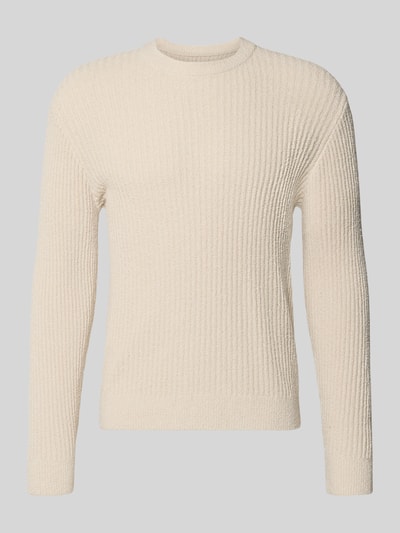 Produktfoto, Slim Fit Pullover in Strick-Optik von JAKE*S STUDIO MEN aus Baumwoll-Mix in Beige, strukturierte Oberfläche, Rundhalsausschnitt