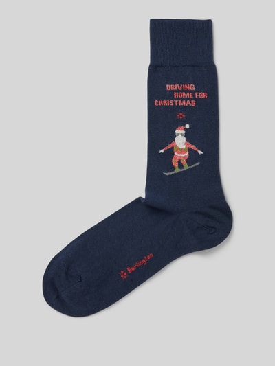 Burlington Socken mit Label-Detail Modell 'Snowboarding Santa' Dunkelblau 1