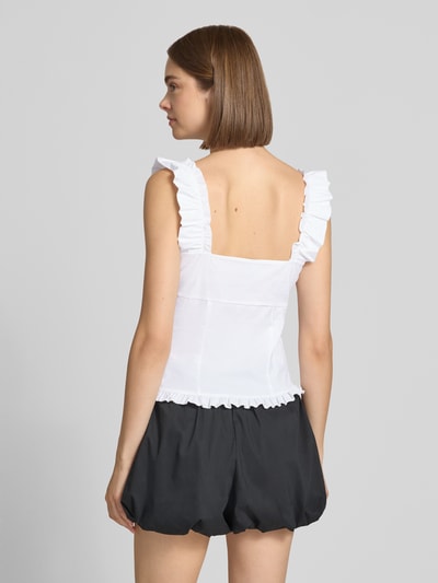 Gina Tricot Slim Fit Bluse mit Rüschenbesatz Weiss 5