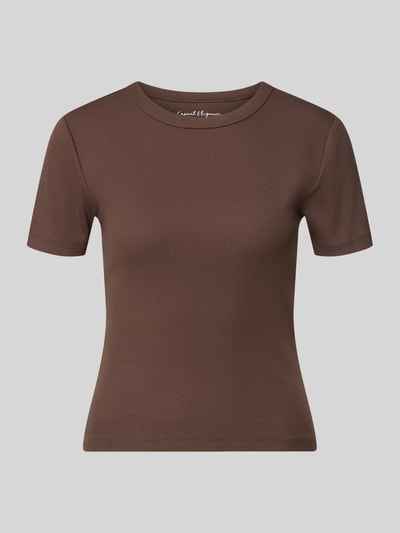 Produktfoto, Regular Fit T-Shirt aus Baumwoll-Mix Modell 'VAL' von ONLY in Braun mit feiner Rippenstruktur, Damen T-Shirt