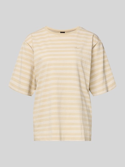 Produktfoto, Oversized T-Shirt aus reiner Baumwolle Modell 'C_EREGULAR_STRIPE' von BOSS Orange in Beige mit weißen Streifen, Jerseystruktur