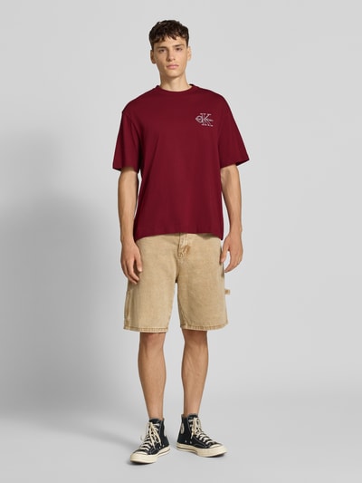 Calvin Klein Jeans Regular Fit T-Shirt mit Logo-Stitching Modell 'Micro' Bordeaux 1