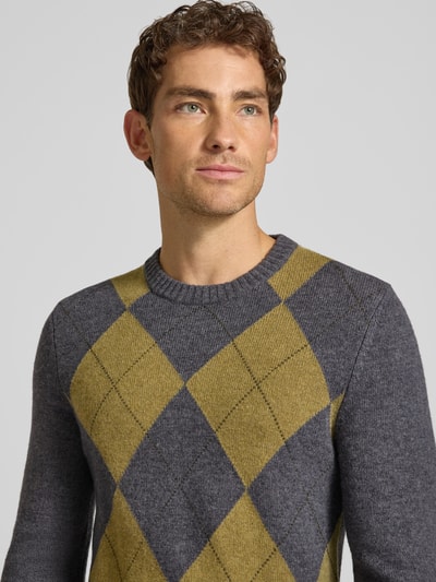 MCNEAL Strickpullover aus Lanawoll-Mix mit Rundhalsausschnitt Oliv Melange 3