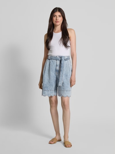 Stella Nova Baggy Fit Jeansshorts mit Bindegürtel Hellgrau 1