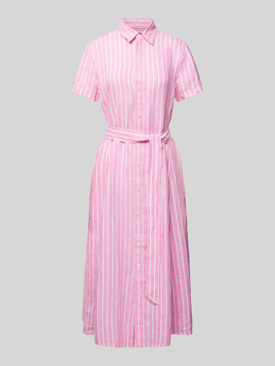 Polo Ralph Lauren Hemdblusenkleid aus Leinen mit Streifenmuster Pink 2