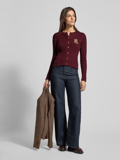 Lauren Ralph Lauren Strickjacke mit Zopfmuster und Label-Stitching Modell 'RALHAN' Bordeaux 1