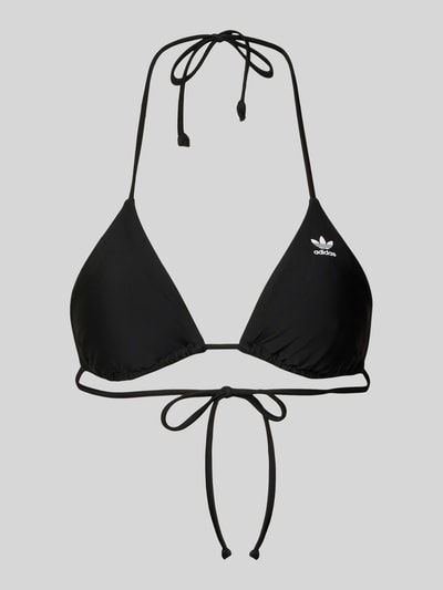 Produktfoto, Bikini-Oberteil mit Logo-Print von adidas Originals in Schwarz, Optik: Unifarben, Trägerform: Neckholder, unwattierte Cup-Details, V-Ausschnitt, Verschluss: Bindeband