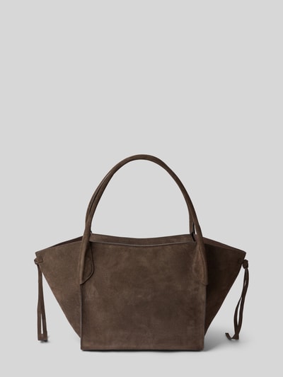 Produktfoto, Handtasche aus echtem Leder Modell 'VIBE' von Abro in donkerbruin, met Hoofdvak met ritssluiting, smalle draagband, zij-bindeceintuurs, labelprint, breedte maat 1: 56 cm, lengte maat 1: 32 cm, diepte maat 1: 16 cm, bandlengte schouderband maat 1: 60 cm