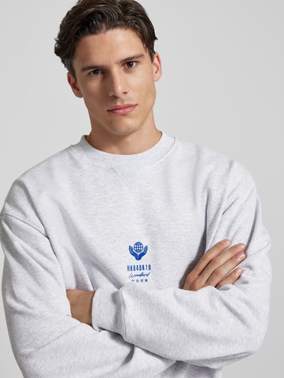 WOODBIRD Sweatshirt met labelstitching, model 'CANE' Lichtgrijs gemêleerd - 3