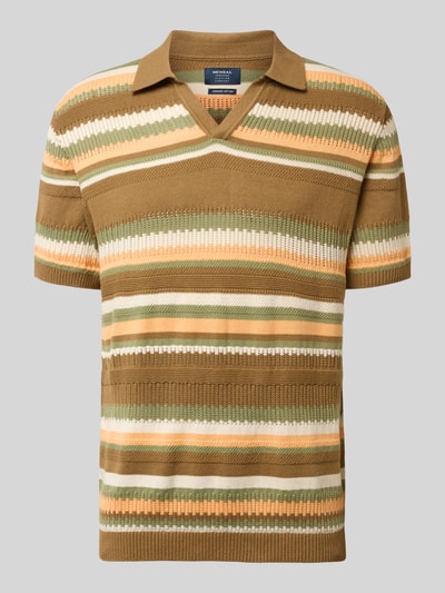 Produktfoto, Strickshirt im Allover-Look mit Polokragen von MCNEAL in Braun, Grün und Beige, reine Baumwolle, Regular Fit, strukturierte Streifen