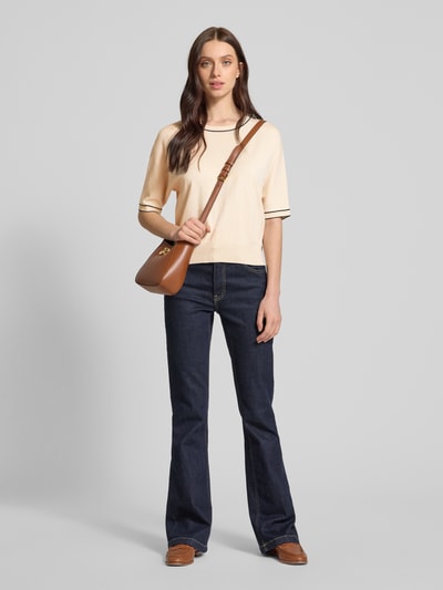 OPUS Bluzka z dzianiny z okrągłym dekoltem model ‘Prepi’ Beżowy 1