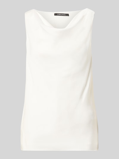Productfoto, Top met watervalhals van Swing, recht model, plooien, ruglengte maat 36: 62 cm, effen crèmekleur, gladde textuur