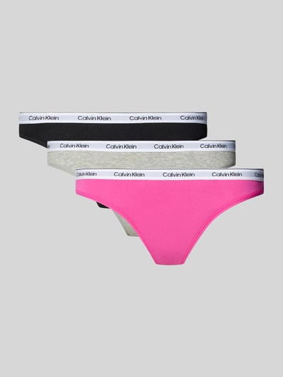 Produktfoto, String mit elastischem Bund im 3er-Pack von Calvin Klein Underwear, mieszanka bawełny i elastanu, dopasowany krój, zestaw 3 szt., jasnoróżowy, szary i czarny, gładka faktura