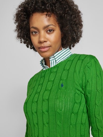 Polo Ralph Lauren Gebreide pullover met kabelpatroon, model 'JULIANNA' Smaragdgroen - 3