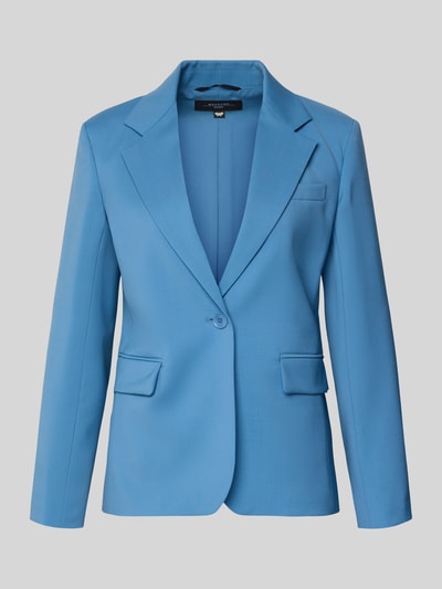 Produktfoto, Taillierter Żakiet aus reiner Schurwolle Modell 'LAMINE' von Weekend Max Mara, jednolity niebieski kolor, długi rękaw, kieszenie z patką, zapięcie na 1 guzik, kołnierz z połami, rozcięcie z tyłu, materiał: czysta żywa wełna.