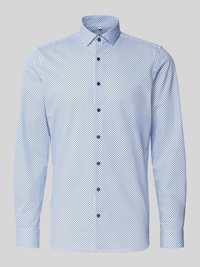 Produktfoto, Slim Fit Freizeithemd mit Kentkragen van OLYMP Level Five in blauw met klein grafisch patroon, katoenmix, lange mouwen, knoopsluiting