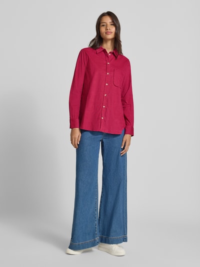Christian Berg Woman Relaxed fit overhemdblouse in ribcordlook met borstzak Fuchsia - 1