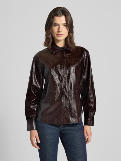 Zero Relaxed fit overhemdblouse in leerlook Bordeaux - 4