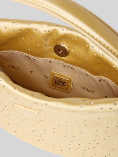 Produktfoto, Handtasche mit Ziersteinbesatz Modell 'ELSIE' von Guess mit Hauptfach, Magnetverschluss, Label-Applikation, goldfarbene Textur