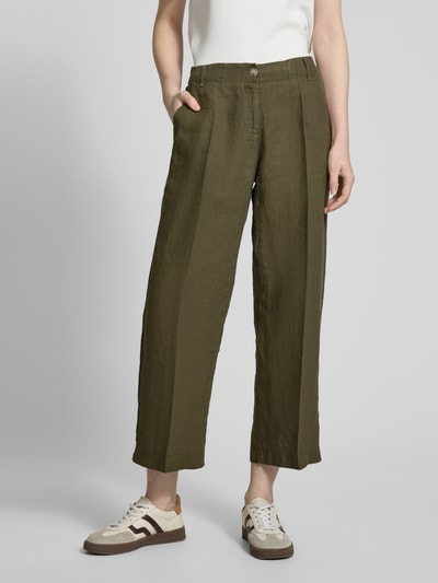 Brax Straight Leg Leinenhose mit verkürztem Schnitt Oliv 4