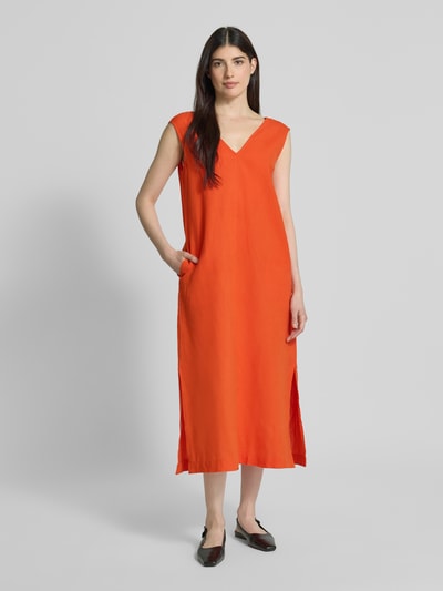 Christian Berg Woman Leinenkleid mit V-Ausschnitt Dunkelorange 4