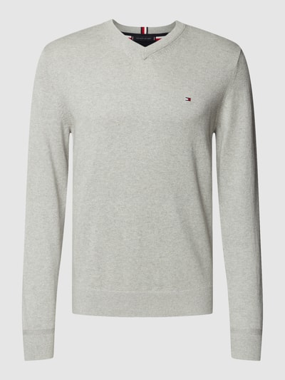 Tommy Hilfiger Sweter z dzianiny z wyhaftowanym logo Jasnoszary melanż 2