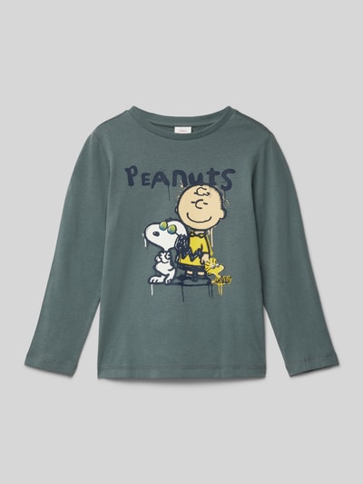 s.Oliver RED LABEL Regular Fit Langarmshirt aus reiner Baumwolle mit Peanuts®-Print Dunkelgruen 1