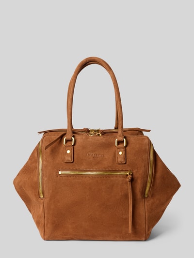 Produktfoto, Satchel Bag mit Label-Prägung Modell 'KAYLA' von LIEBESKIND BERLIN in Braun, Reißverschlüsse und lange Griffe, strukturierte Wildleder-Optik