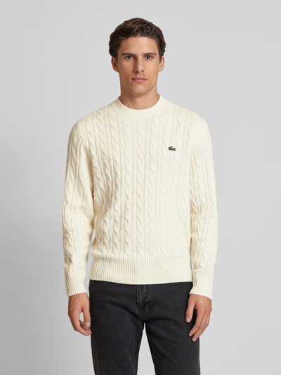 Lacoste Sweter z dzianiny z naszywką z logo Złamany biały 4