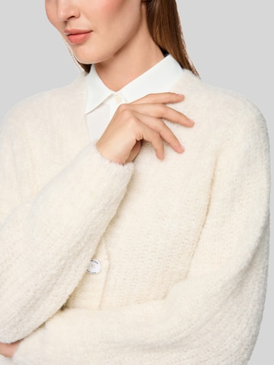 Marc Cain Cardigan aus Alpaka-Wolle-Mix mit Label-Patch Offwhite 3
