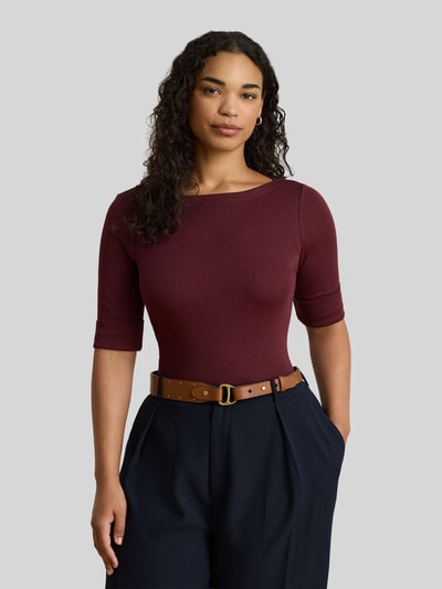 Lauren Ralph Lauren Slim fit t-shirt van katoenmix model 'JUDY' Bordeaux - 3
