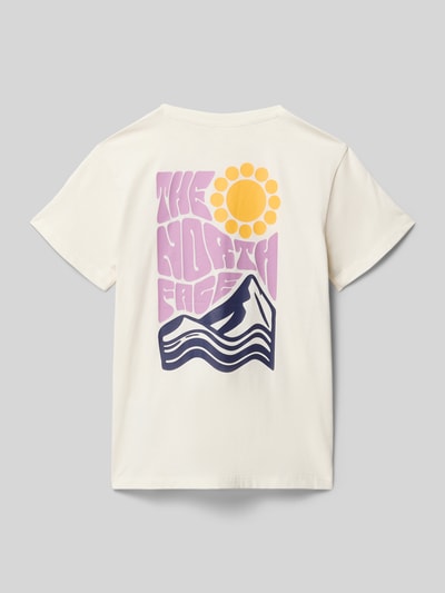 Produktfoto, Relaxed Fit T-Shirt mit Logo-Print Modell 'Voyage' von The North Face, Kinder T-Shirt aus Reine Baumwolle, heller Grundton, bunter Print auf Rückseite, Rundhalsausschnitt, Rückenlänge bei Größe M 50 cm