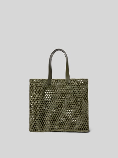 Productfoto, Tote Bag met logo-applicatie van Anine Bing, gemaakt van pure cellulose, semitransparant met dunne schouderriemen, olijfgroen, formaat 61x34x21 cm, open hoofdvak, grof geweven textuur